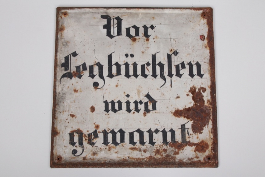 WWI sign "Vor Legbüchsen wird gewarnt" - 43x43