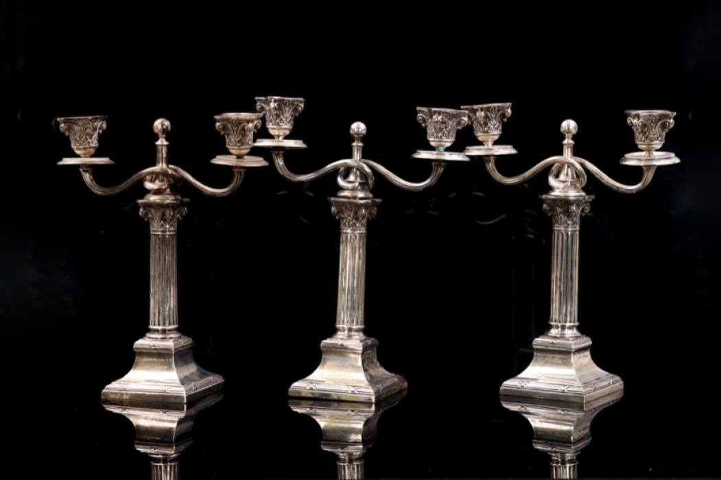 3 x 1906/1912 imperial candle holders - 800 silver