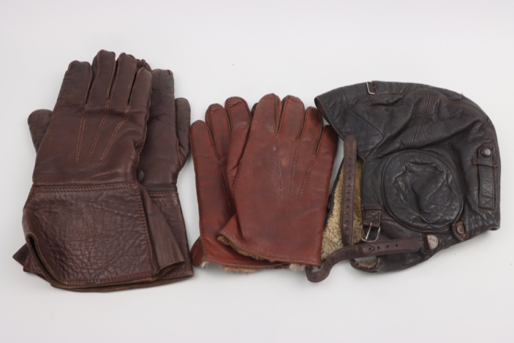 2 x Luftwaffe flight gloves & flight helmet