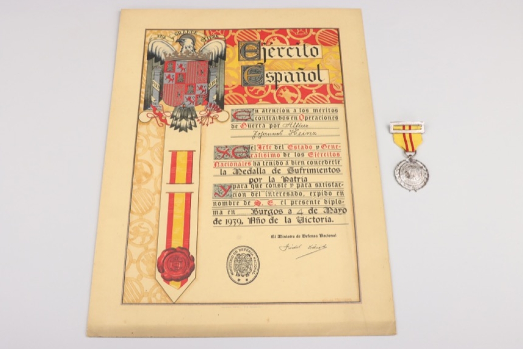 Heinz, Hans - "Medalla de Sufrimientos por la Patria" with certificate