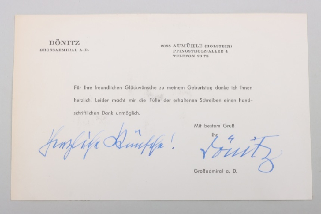 Dönitz, Karl - signed card (postwar)