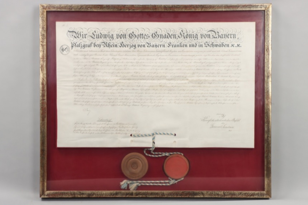 Impressive certificate Lehenbrief King Ludwig of Bavaria with seal