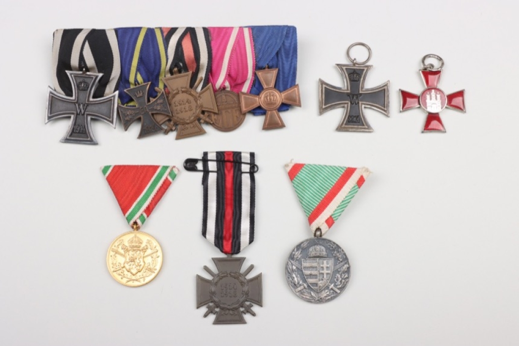 WWI 5-place medal bar and five badges