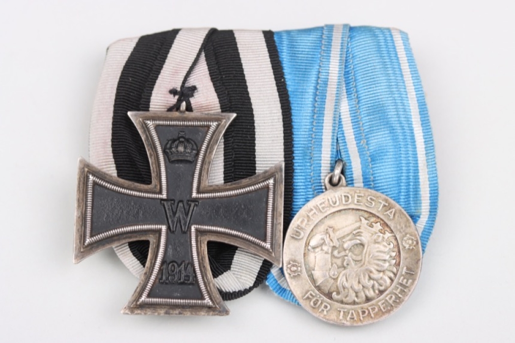 2-place medal bar - 1914 Iron Cross 2nd Class & Bravery Medal 1918