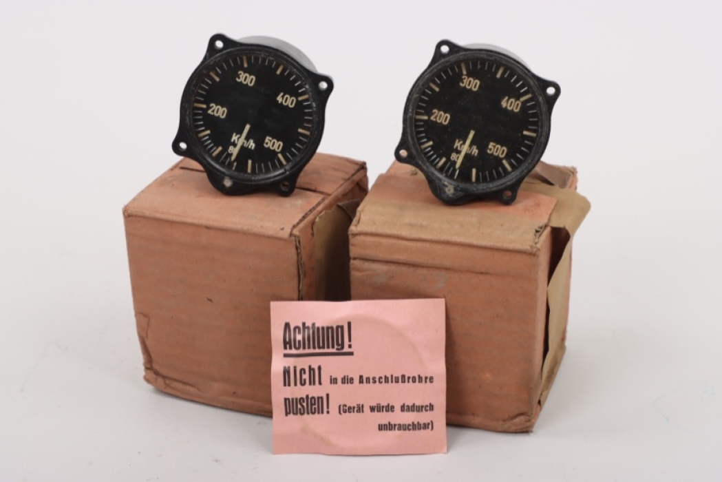 Two Luftwaffe aircraft speedometers with packaging
