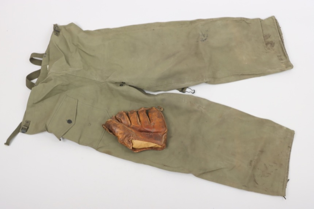 US Army Trousers for wet weather 1944 &  baseball glove