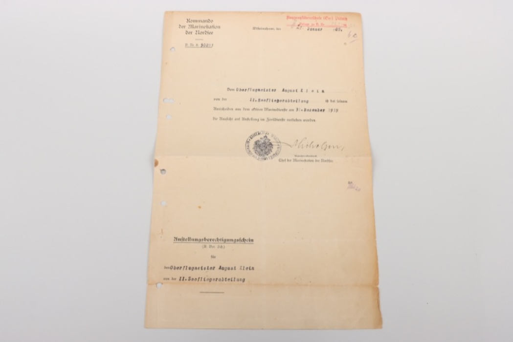III. Seefliegerabteilung - document about the possibility of employment