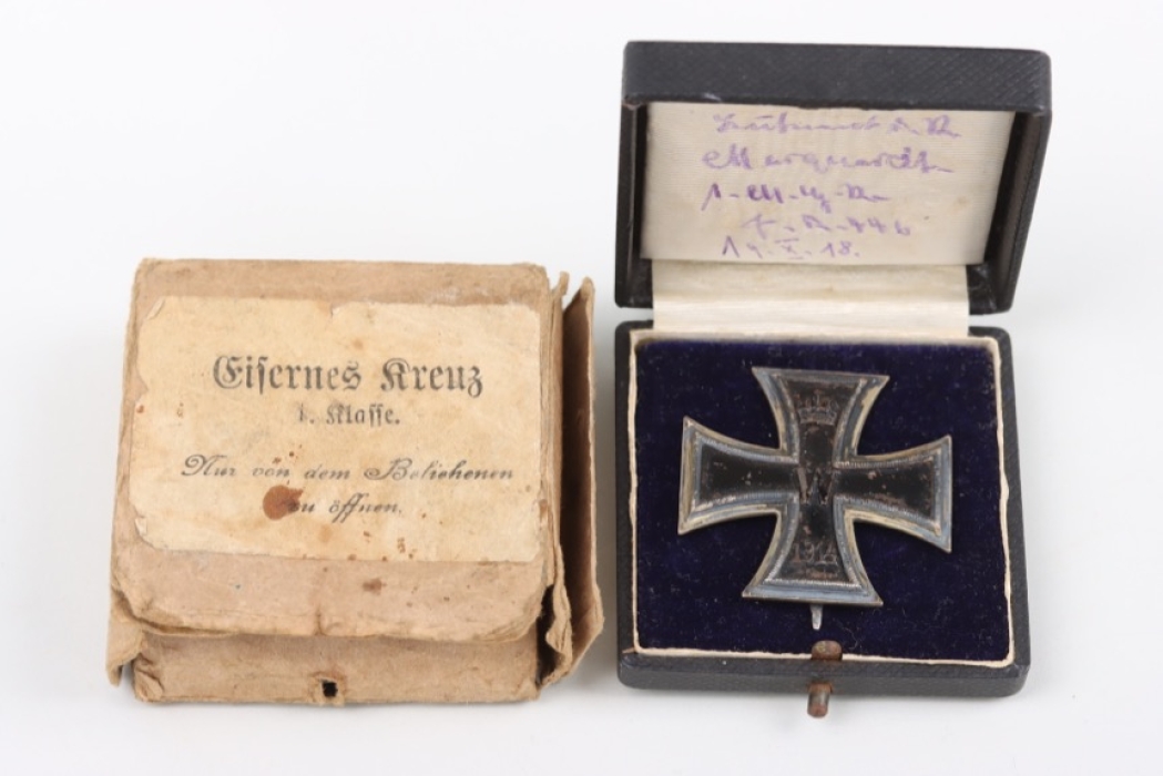 1914 Iron Cross 1st Class to Lt. Marquardt in case with outer carton - KO