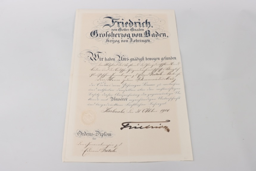 Baden - Order of the Zähringer Lion Commanders Cross Breast Star certificate