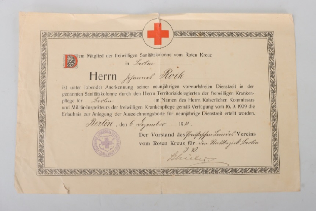 Red Cross "Auszeichnungsborte für 9 Dienstjahre" certificate