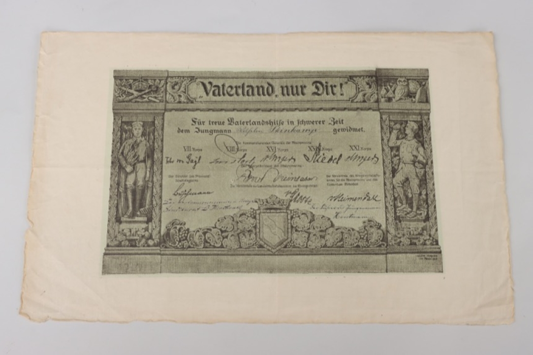 Certificate "Vaterland, nur Dir!"