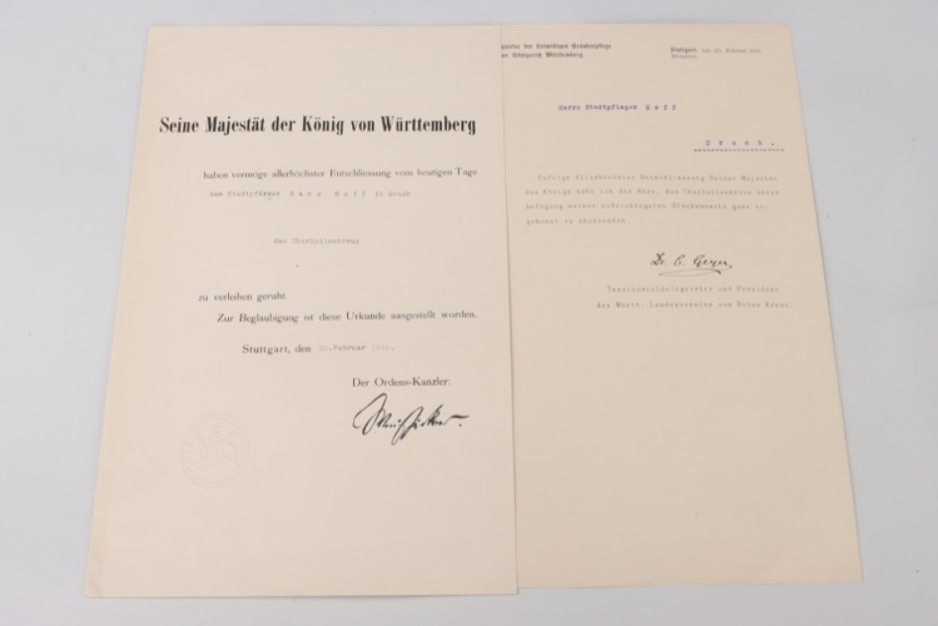 Württemberg - Charlottenkreuz certificate