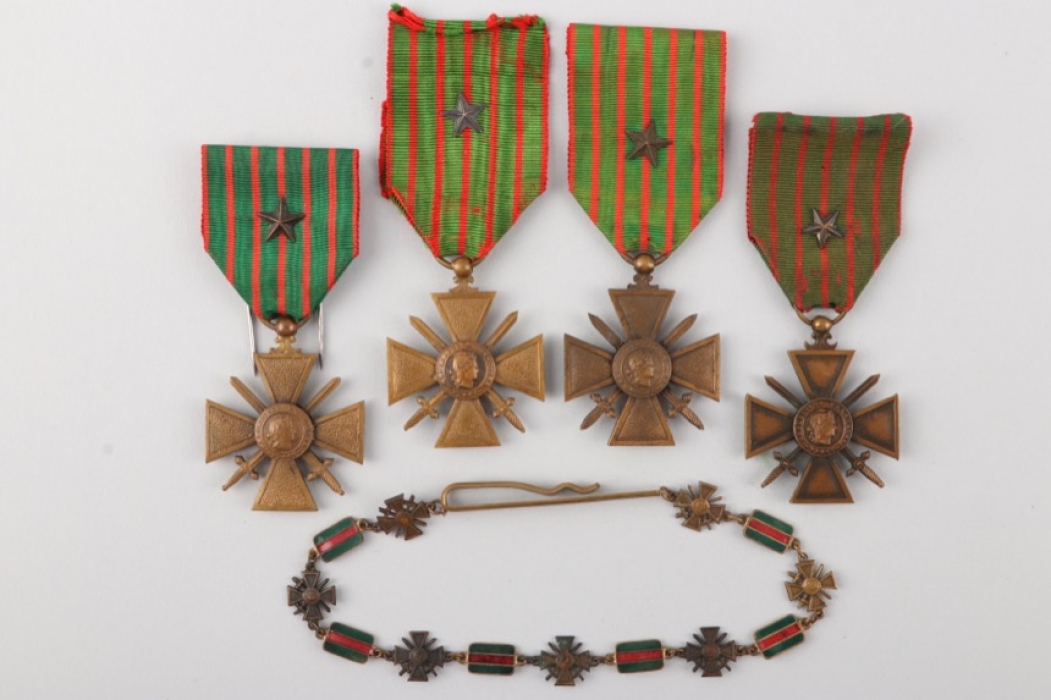 France - Lot of 4 Croix de Guerre and Miniature Bracelet