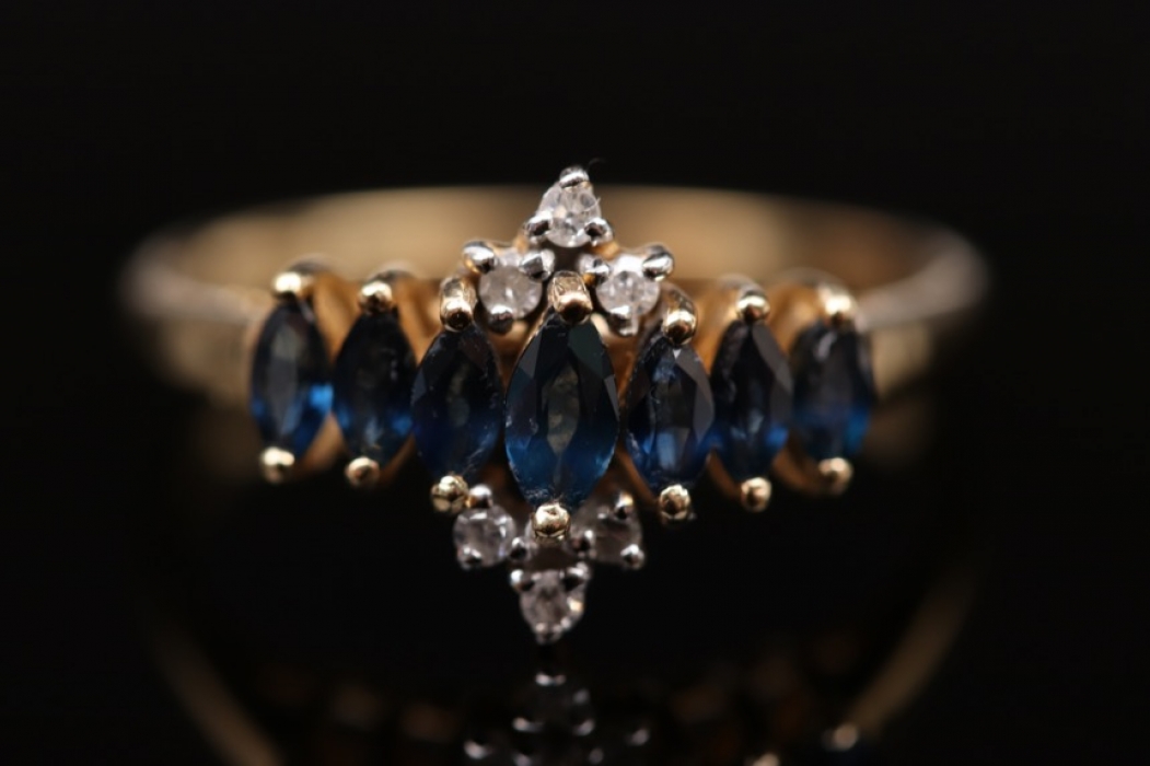 Navette sapphire and diamond ring
