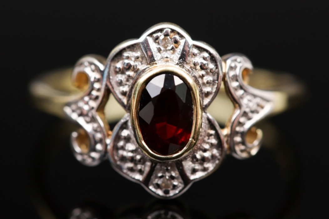 Red garnet and diamond Art Nouveau style ring