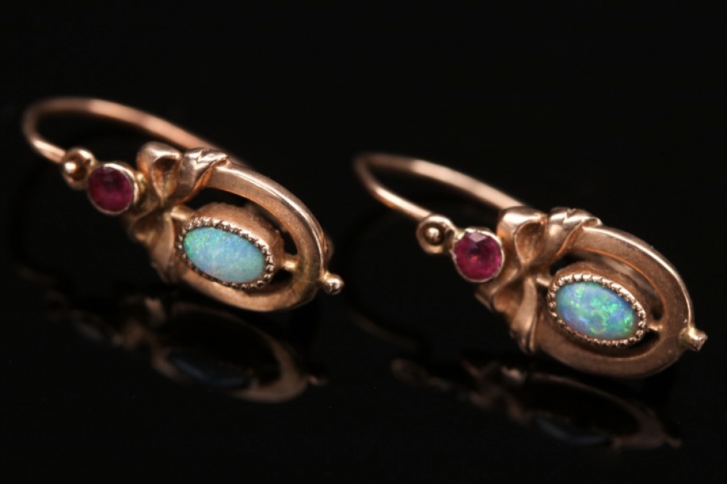 Pretty opal and rubellite earrings