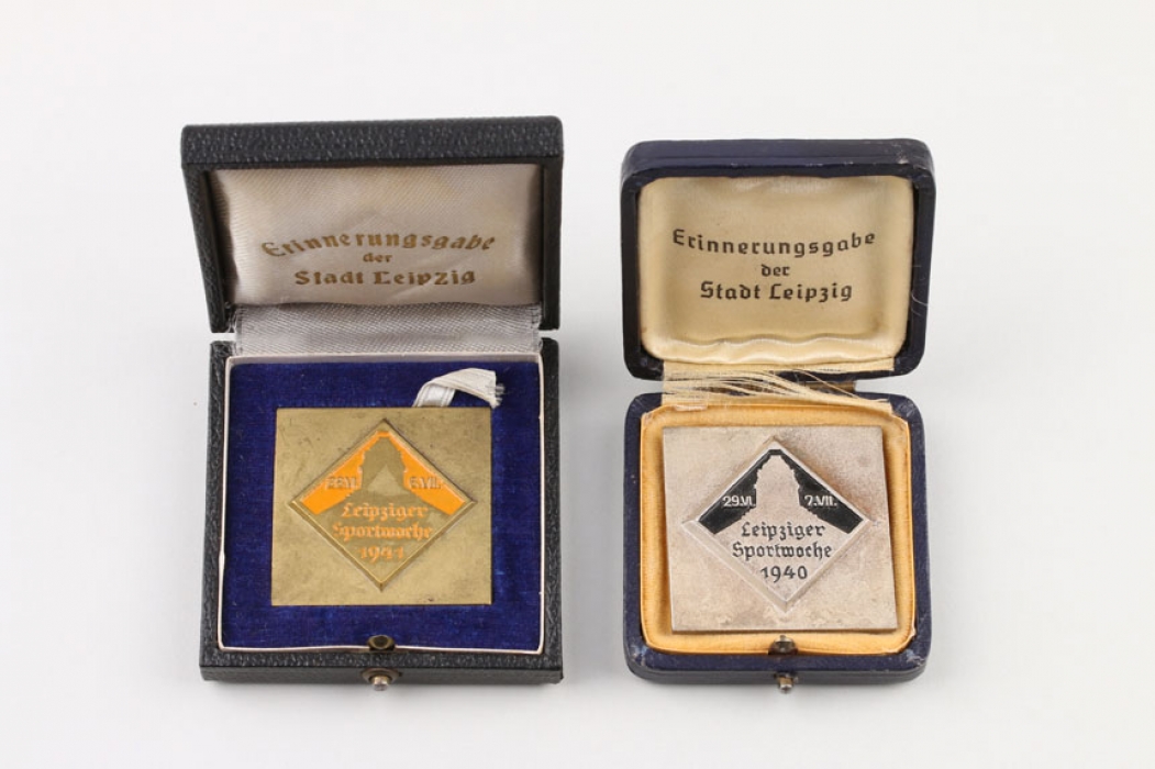 1940 & 1941 "Leipziger Sportwoche" two plaques in their cases