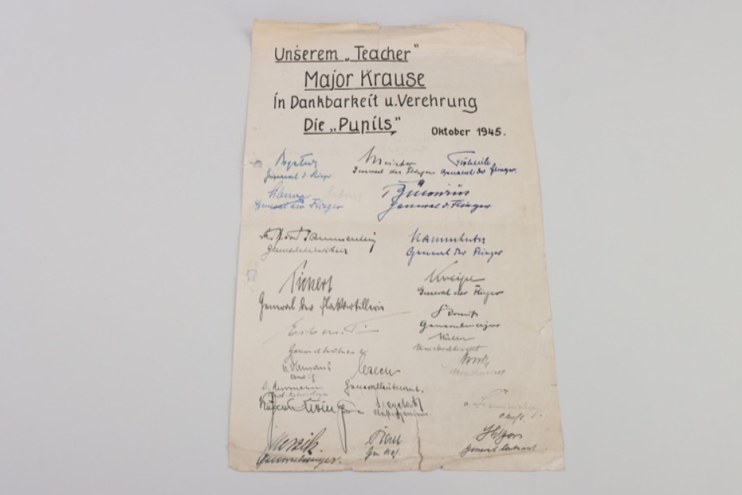 Postwar document signed by Knight's Cross winners - October 1945