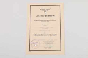 Luftwaffe Ground Assault Badge certificate