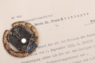 Gau Wartheland Badge to SS "TK" member F. Eichinger