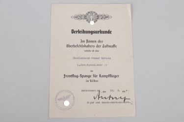 KG 55 certificate to Squadron Clasp for Kampfflieger in Silver