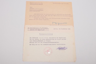 Two documents to Feldwebel Juschka - Luftwaffe Honor Goblet winner