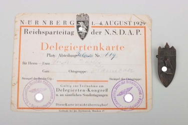1929 Nuremberg Rally Party Badge with a card for a delegate