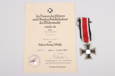 Heinz, Hans - 1939 Iron Cross 2nd Class with certificate