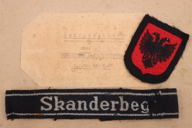 Waffen-SS cuff title "Skanderbeg" with sleeve shield + book