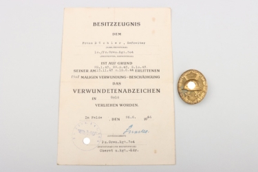 Wound Badge in Gold with certificate