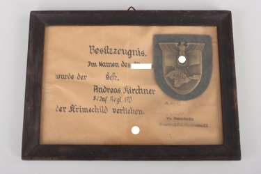 Krim Shield Shield with certificate in frame