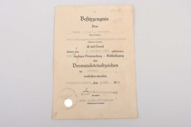 Certificate "Hoch- und Deutschmeister" to Wound Badge in Black