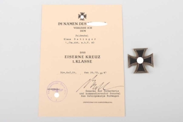 1939 Iron Cross 1st Class with certificate - Dietl signed