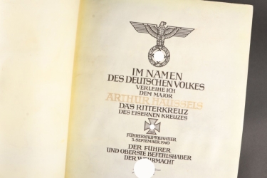 Major Arthur Haussels - Award Document to the Knight's Cross of the Iron Cross