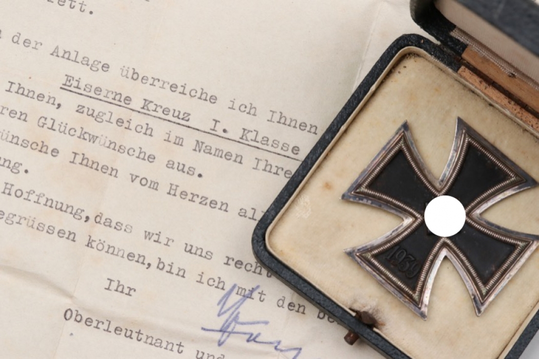 1939 Iron Cross 1st Class in green case + document