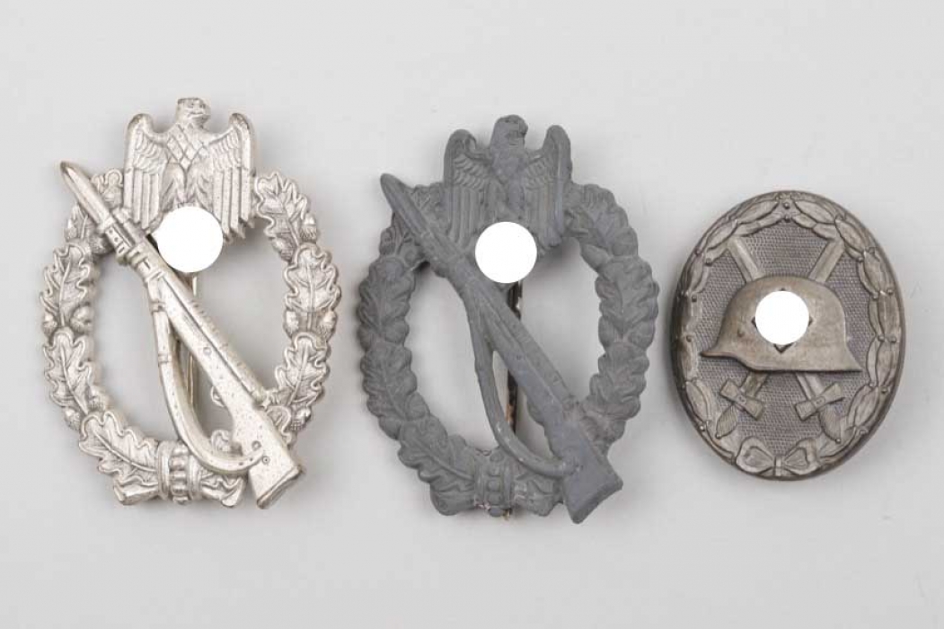 Two Infantry Assault Badges in silver & Wound Badge in silver - MK