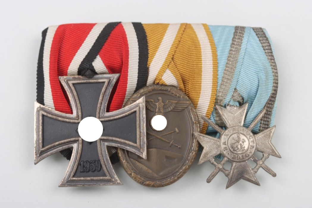 Wehrmacht 3-place Iron Cross medal bar with Bulgarian Medal