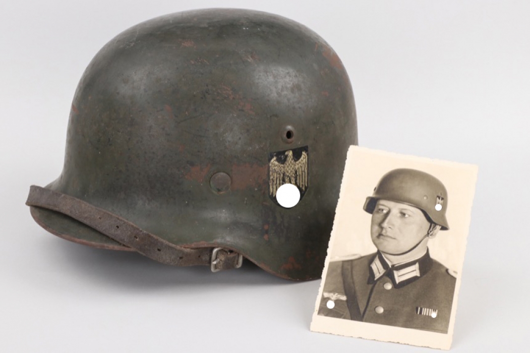 Major Ellersiek - Heer M35 double decal helmet with photo proof