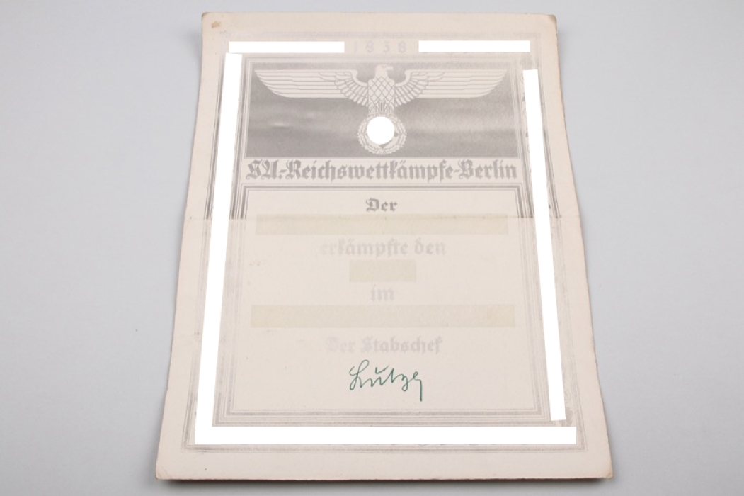 Large certificate to SA-Reichswettkämpfe-Berlin (blank)