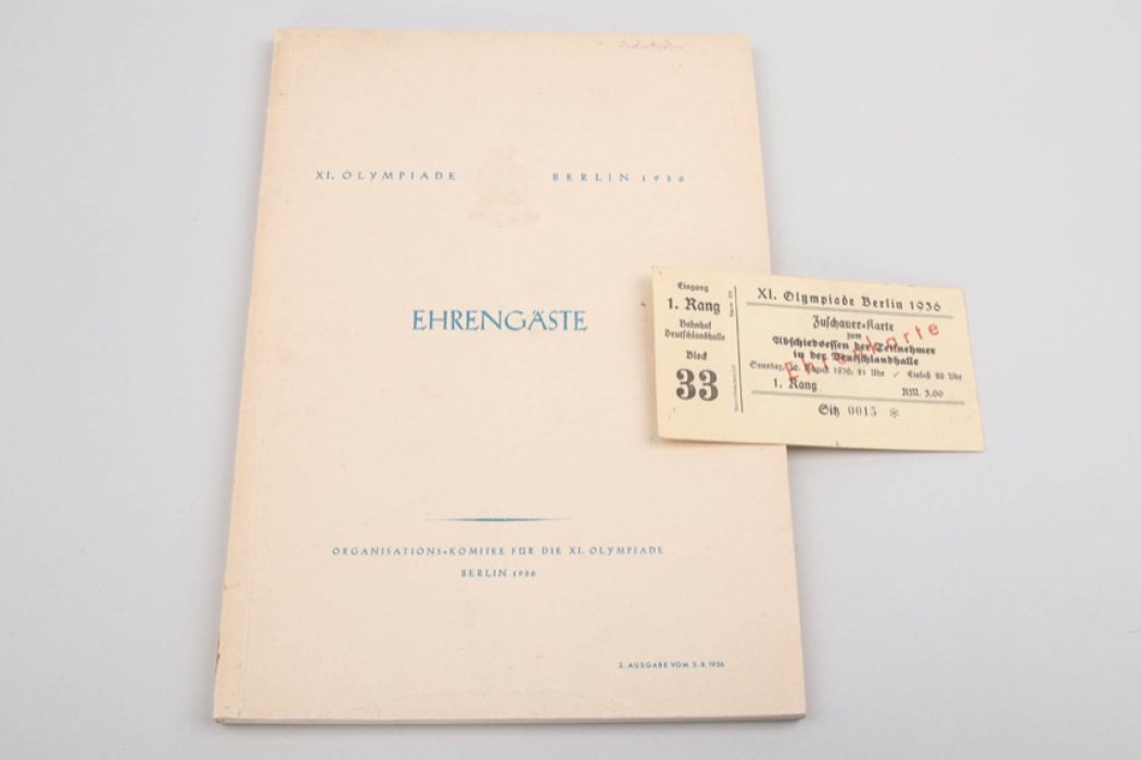 Olympic Games Berlin 1936 booklet "Ehrengäste" + VIP ticket