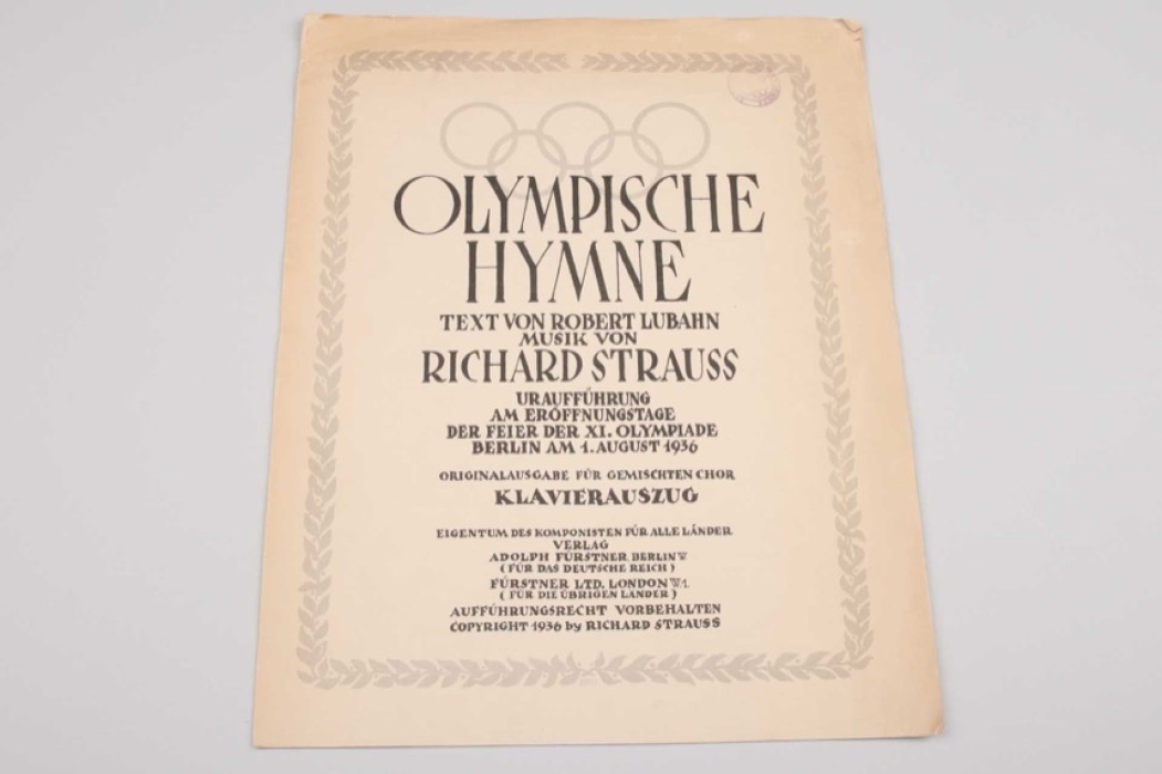 Olympic Games Berlin 1936 sheet music and lyrics to the anthem