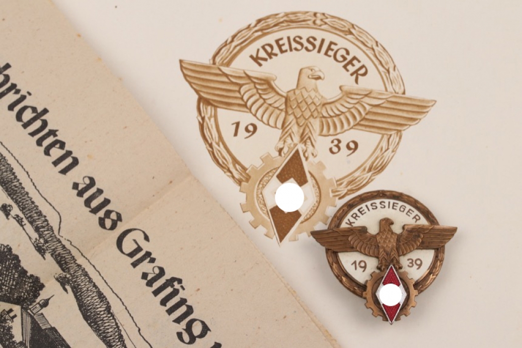 1939 Kreissieger Badge with certificate and newspaper