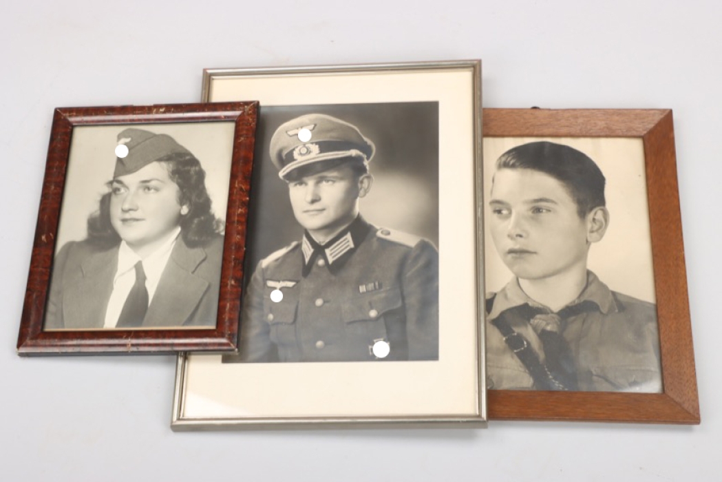 A lot of 3 framed photos - HJ, Heeresoffizier, Luftwaffenhelferin