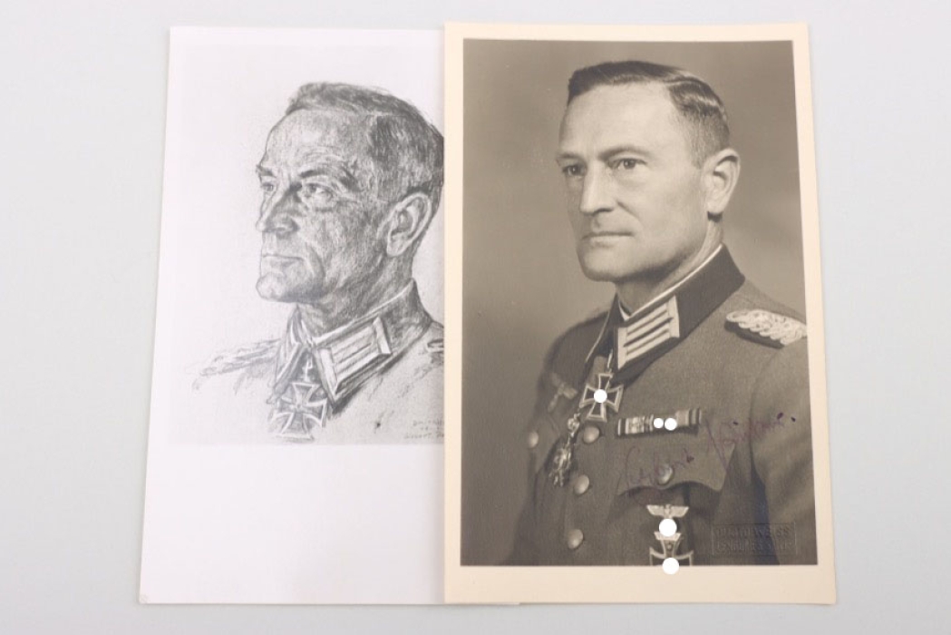 Signed Portrait photo & postcard of Knights Cross winner Generalleutnant Egbert Picker