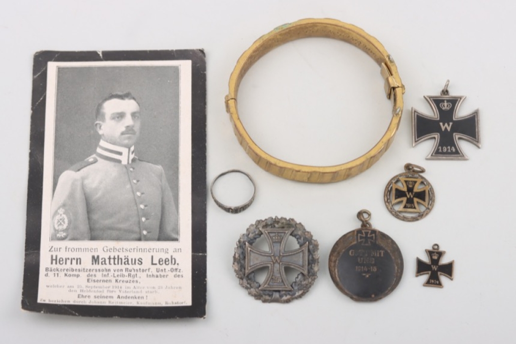 WWI lot of pendants, ring, bracelet and death card