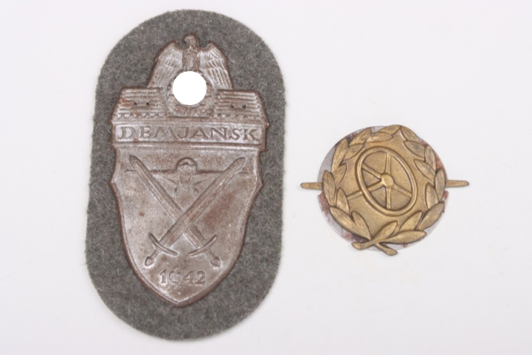 Heer Demyansk shield & Drivers Proficiency Badge in Bronze