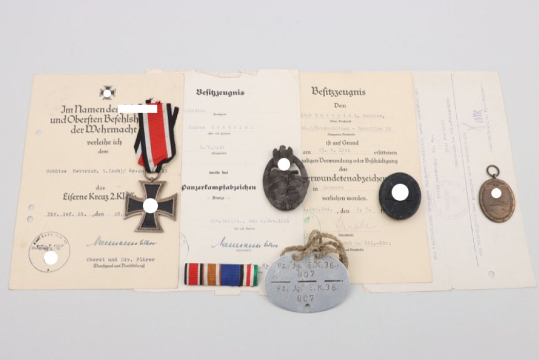 (schw.) Kradschützen-Bataillon 15 medal & certificate grouping