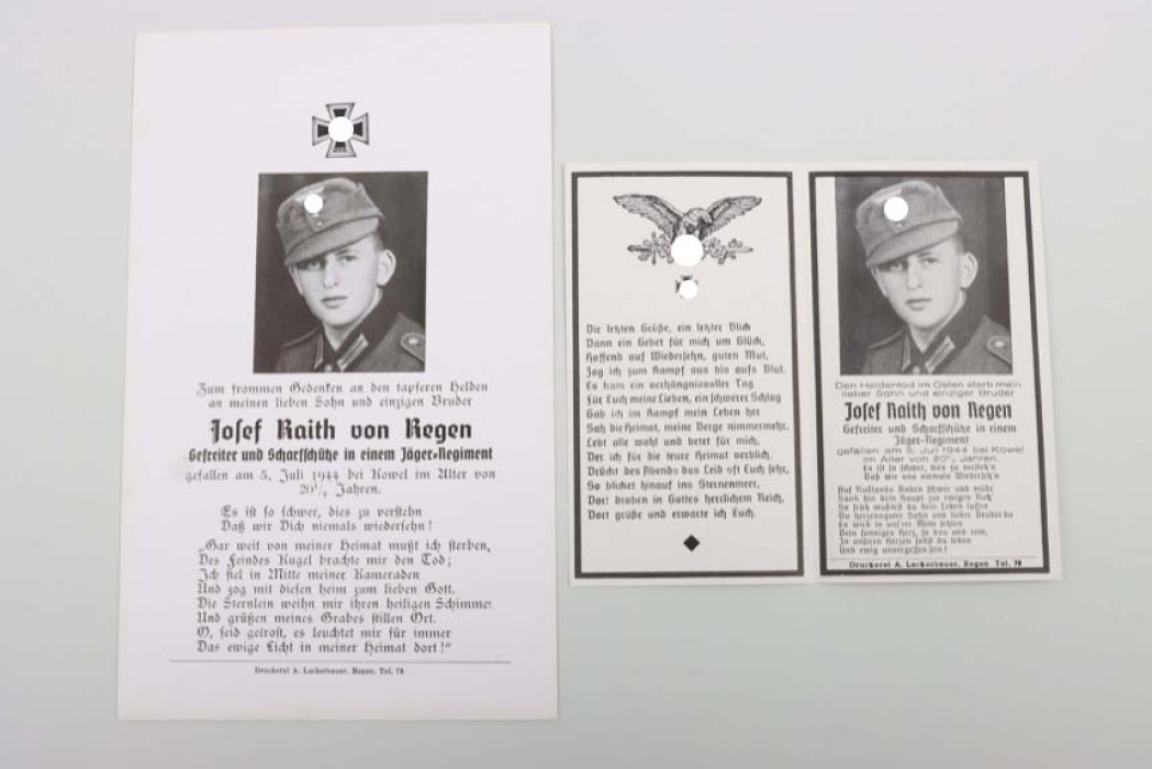 Raith, Josef - death card & death notice of a sniper
