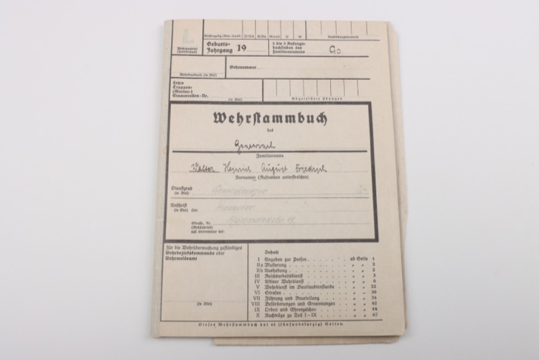 "Wehrstammbuch" to Generalmajor Gosewisch - German Cross in Silver winner