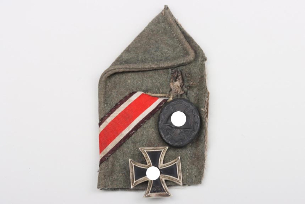 1939 Iron Cross 1st Class & Wound Badge in Black + a piece of the tunic